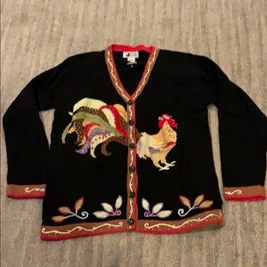 Rooster beaded sweater M NWT
